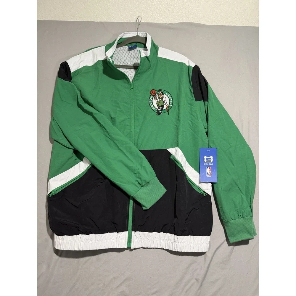 nwt nba ultra game green black boston celtics full zip basic jacket, men's xl